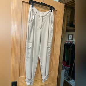 Express Ladies Khaki Satin High Waisted Cargo Joggers NWT Size 0R